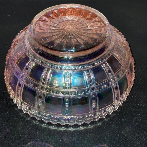 VTG Lenox Imperial Glass Pink Iridescent Carnival Beaded Bowl Sawtooth Rim 5.25" - Picture 6 of 9